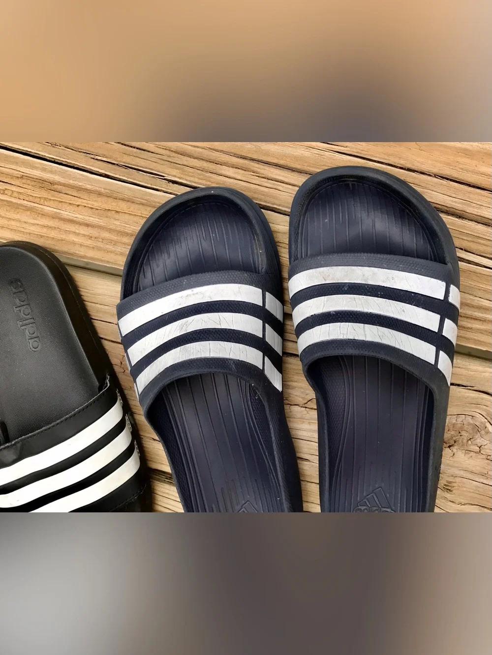 2 Pair Mens 6 7 Womens 8 9 ADIDAS Black Navy Blue Stripe Slide Sandals